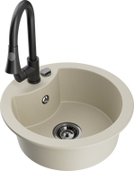 Mexen Diego fregadero de granito de 1 cubeta con grifo de cocina Elia, beige - 6512-69-670101-70