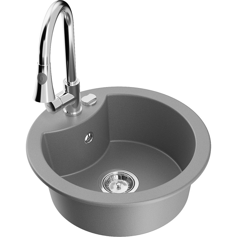 Mexen Diego fregadero de granito de 1 seno con grifo de cocina Elia, gris - 6512-71-670101-00