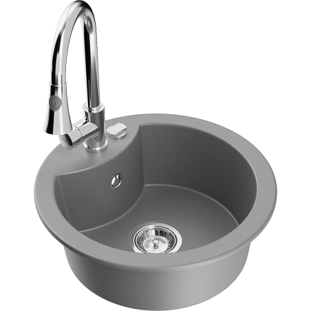 Mexen Diego fregadero de granito de 1 tazón con grifo de cocina Elia, gris - 6512-71-670101-00