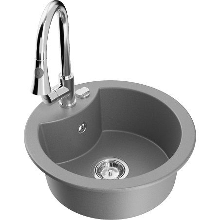 Mexen Diego granīta izlietne ar 1 nodalījumu un virtuves krānu Elia, pelēka - 6512-71-670101-00