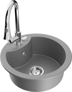 Mexen Diego granite kitchen sink 1-bowl with Elia kitchen tap, grey - 6512-71-670101-00