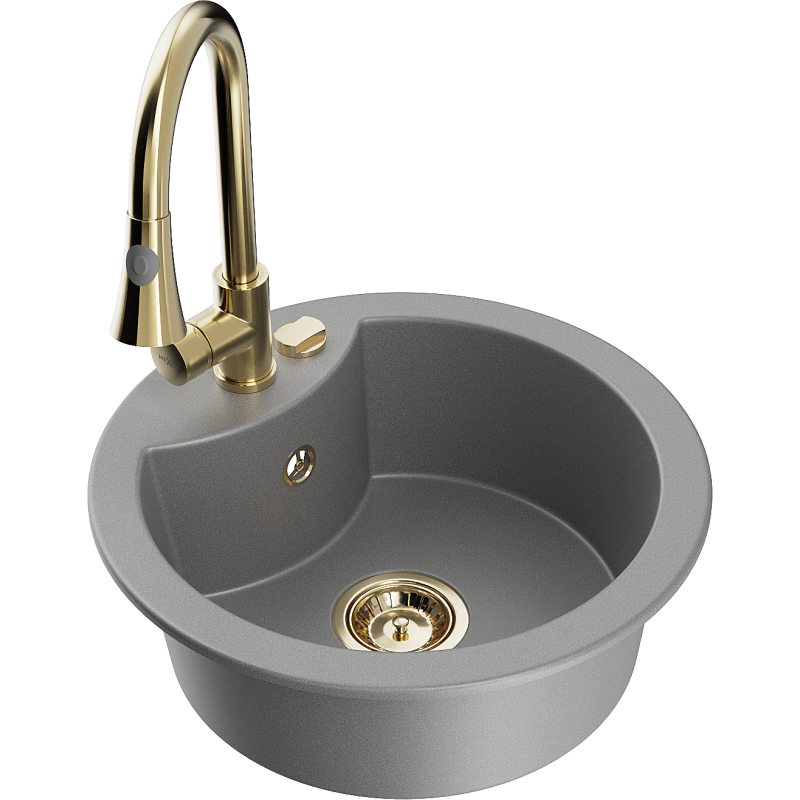 Mexen Diego 1-bowl granite sink with Elia kitchen tap, grey - 6512-71-670101-50