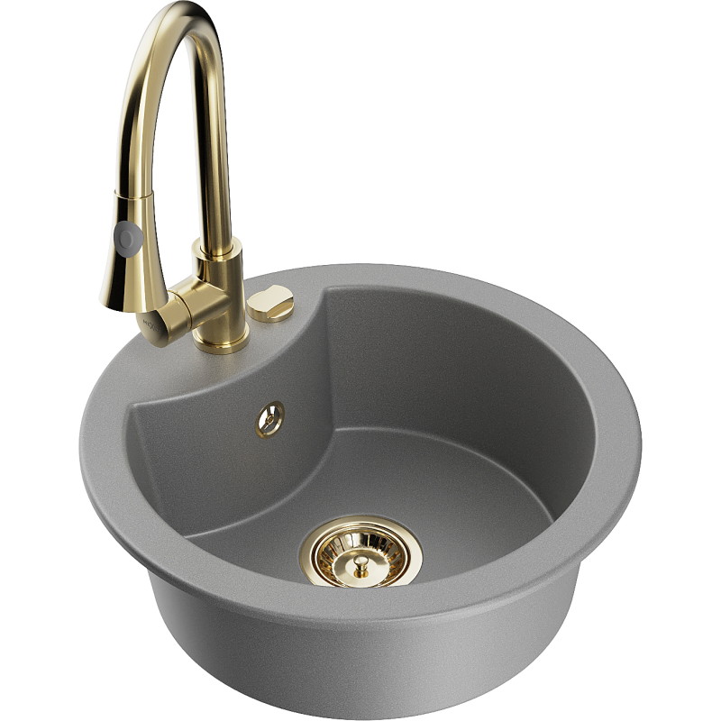 Mexen Diego fregadero de granito de 1 cubeta con grifo de cocina Elia, gris - 6512-71-670101-50