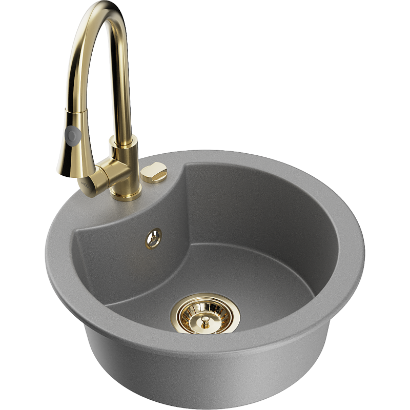 Mexen Diego fregadero de granito de 1 cuenca con grifo de cocina Elia, gris - 6512-71-670101-50