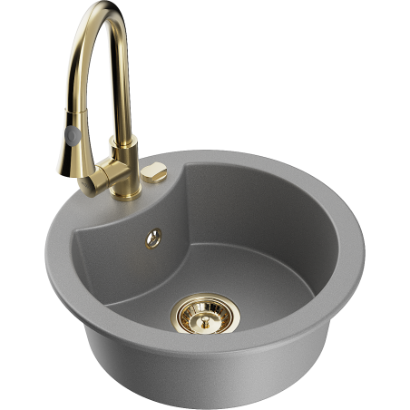 Mexen Diego 1-bowl granite sink with Elia kitchen tap, grey - 6512-71-670101-50