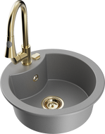 Mexen Diego 1-bowl granite sink with Elia kitchen faucet, gray - 6512-71-670101-50