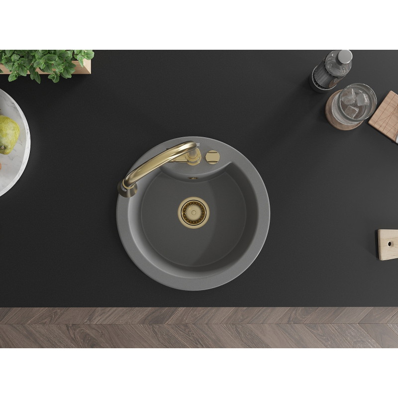 Mexen Diego fregadero de granito de 1 compartimento con grifo de cocina Elia, gris - 6512-71-670101-50