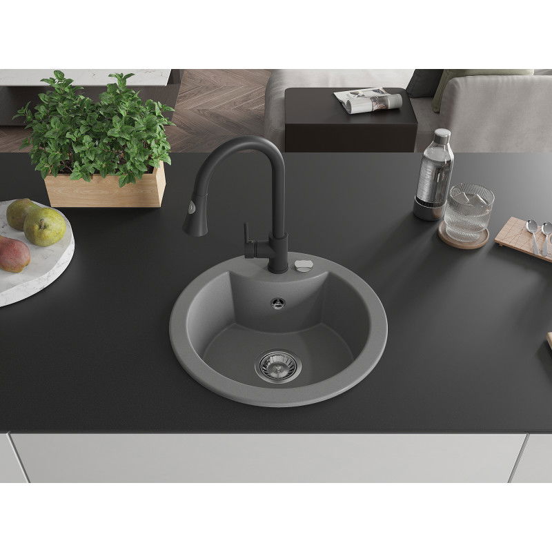 Mexen Diego 1-bowl Granite Sink with Elia Kitchen Tap, Grey - 6512-71-670101-70