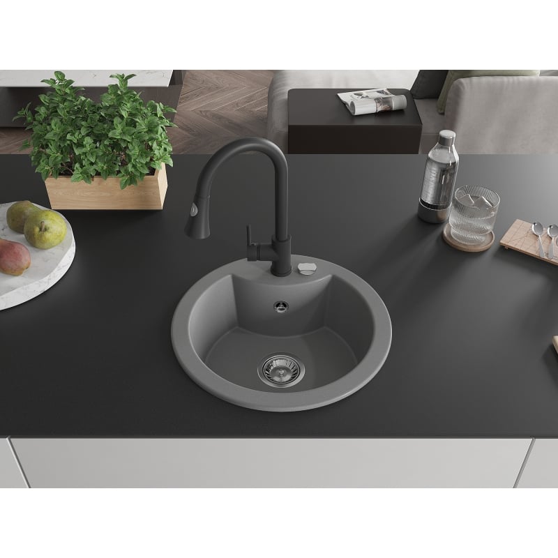 Mexen Diego fregadero de granito de 1 seno con grifo de cocina Elia, gris - 6512-71-670101-70