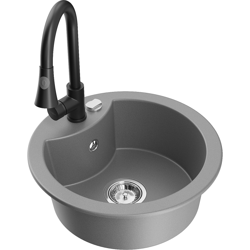 Mexen Diego 1-bowl Granite Sink with Elia Kitchen Tap, Grey - 6512-71-670101-70