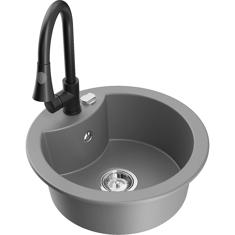 Mexen Diego fregadero de granito de 1 cámara con grifo de cocina Elia, gris - 6512-71-670101-70