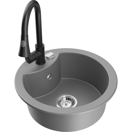 Mexen Diego fregadero de granito de 1 seno con grifo de cocina Elia, gris - 6512-71-670101-70