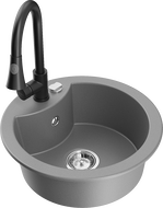 Mexen Diego 1-bowl Granite Sink with Elia Kitchen Tap, Grey - 6512-71-670101-70
