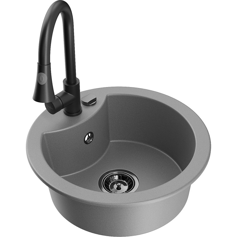 Mexen Diego fregadero de granito de 1 seno con grifo de cocina Elia, gris - 6512-71-670101-70-B