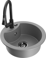 Mexen Diego single-bowl granite sink with Elia kitchen tap, grey - 6512-71-670101-70-B