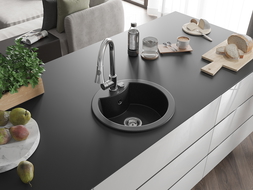 Mexen Diego 1-bowl granite sink with Elia kitchen tap, black/silver metallic - 6512-73-670101-00