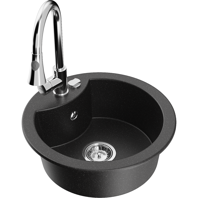 Mexen Diego 1-allasinen graniittiallas keittiöhanalla Elia, musta/hopea metallihohto - 6512-73-670101-00