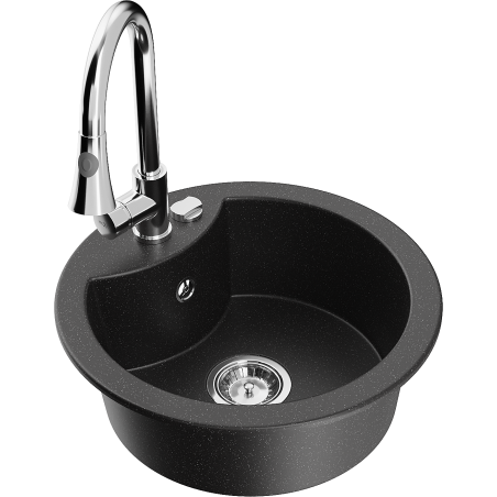 Mexen Diego 1-bowl granite sink with Elia kitchen tap, black/silver metallic - 6512-73-670101-00