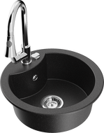 Mexen Diego fregadero de granito de 1 cámara con grifo de cocina Elia, negro/metálico plateado - 6512-73-670101-00