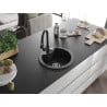 Mexen Diego Granitspüle 1-beckig mit Küchenarmatur Elia, schwarz/silber metallic - 6512-73-670101-70