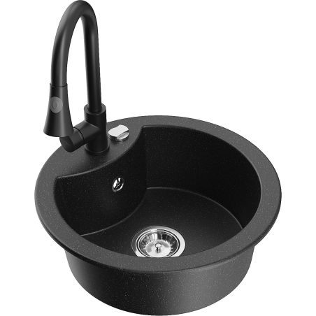 Mexen Diego fregadero de granito de 1 seno con grifo de cocina Elia, negro/plata metálica - 6512-73-670101-70