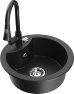 Mexen Diego 1-bowl granite sink with Elia kitchen tap, black/silver metallic - 6512-73-670101-70