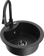 Mexen Diego lavello da cucina in granito a 1 vasca con miscelatore Elia, nero/argento metallizzato - 6512-73-670101-70-B