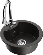 Mexen Diego lavello in granito a 1 vasca con rubinetto da cucina Elia, nero/oro metallizzato - 6512-75-670101-00