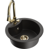 Mexen Diego fregadero de granito de 1 compartimento con grifo de cocina Elia, negro/dorado metálico - 6512-75-670101-50