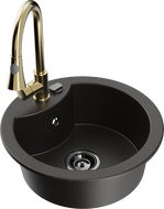 Mexen Diego lavello in granito a 1 vasca con miscelatore da cucina Elia, nero/oro metallizzato - 6512-75-670101-50-B