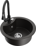 Mexen Diego fregadero de granito de 1 cubeta con grifo de cocina Elia, negro/dorado metálico - 6512-75-670101-70