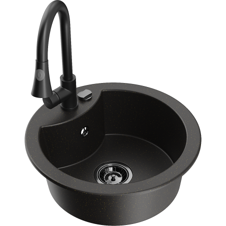 Mexen Diego fregadero de granito de 1 seno con grifo de cocina Elia, negro/dorado metálico - 6512-75-670101-70-B