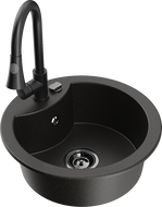 Mexen Diego 1-bowl granite sink with Elia kitchen tap, black/gold metallic - 6512-75-670101-70-B