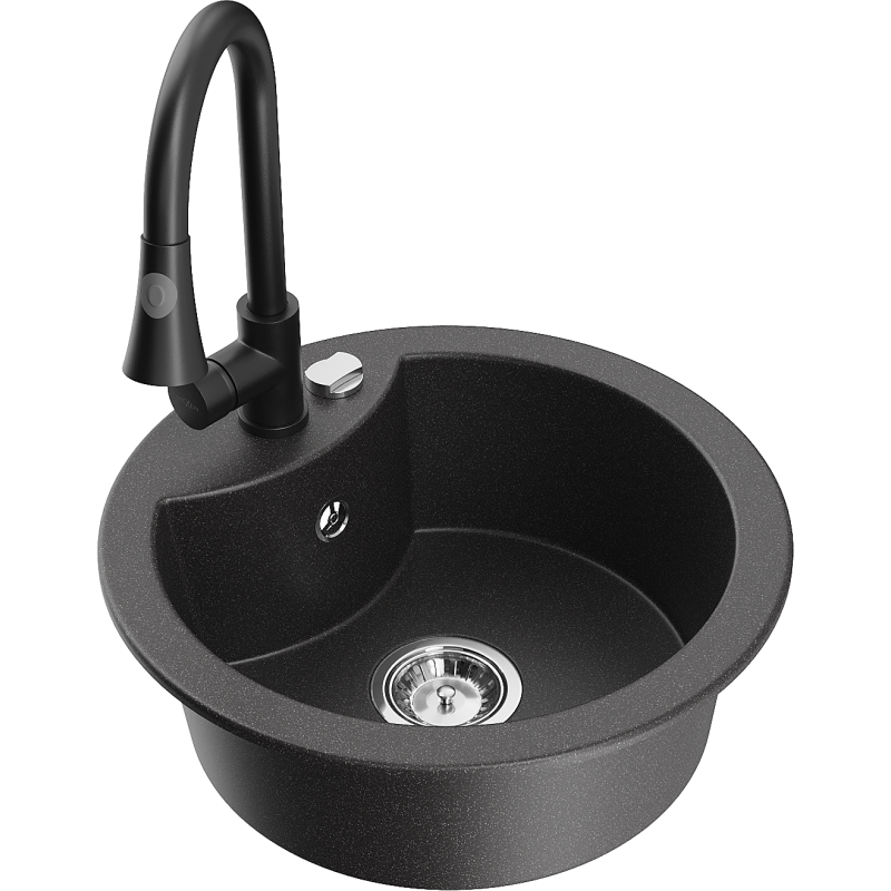 Mexen Diego lava-louça de granito com 1 cuba e torneira de cozinha Elia, preto salpicado - 6512-76-670101-70