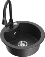 Mexen Diego fregadero de granito de 1 cubeta con grifo de cocina Elia, negro moteado - 6512-76-670101-70