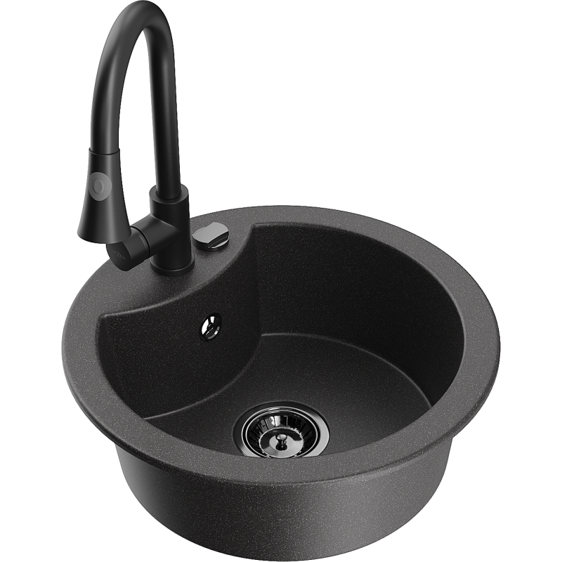 Mexen Diego 1-Bowl Granite Sink with Elia Kitchen Tap, Black Speckled - 6512-76-670101-70-B