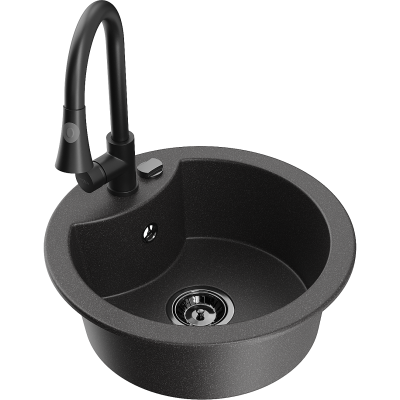 Mexen Diego fregadero de granito de 1 seno con grifo de cocina Elia, negro moteado - 6512-76-670101-70-B