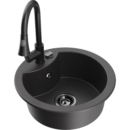 Mexen Diego 1-Bowl Granite Sink with Elia Kitchen Tap, Black Speckled - 6512-76-670101-70-B