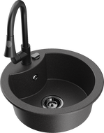 Mexen Diego fregadero de granito de 1 seno con grifo de cocina Elia, negro moteado - 6512-76-670101-70-B