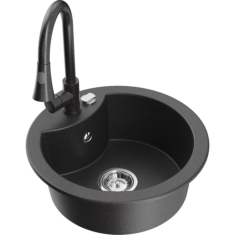 Mexen Diego 1-bowl granite sink with Elia kitchen tap, black speckled - 6512-76-670101-76