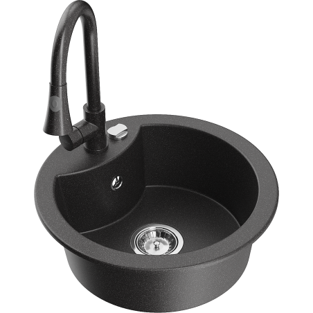Mexen Diego 1-bowl granite sink with Elia kitchen tap, black speckled - 6512-76-670101-76