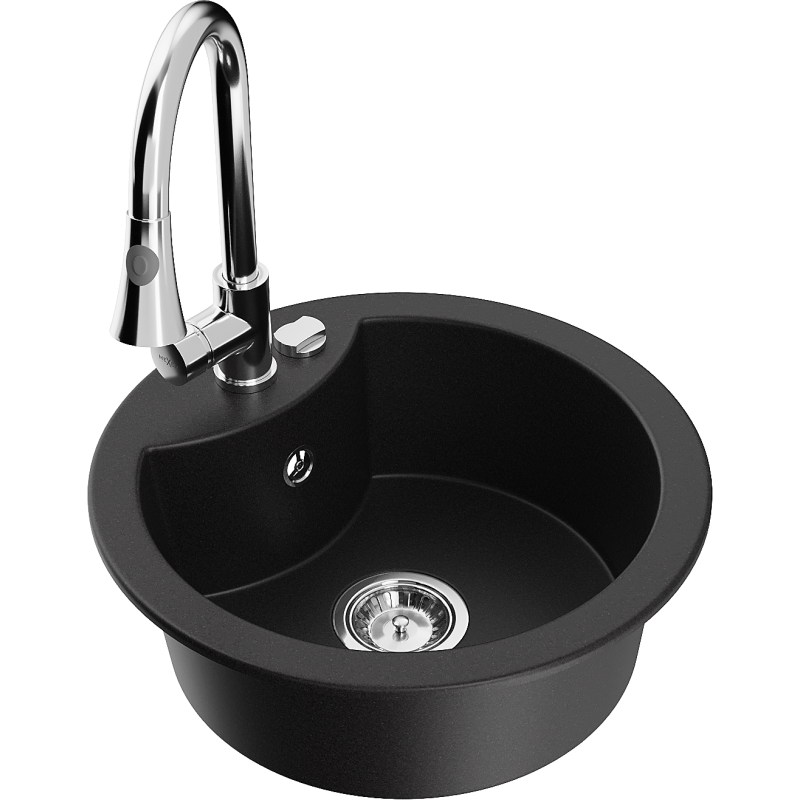 Mexen Diego granitdiskho med 1 facka och köksblandare Elia, svart - 6512-77-670101-00