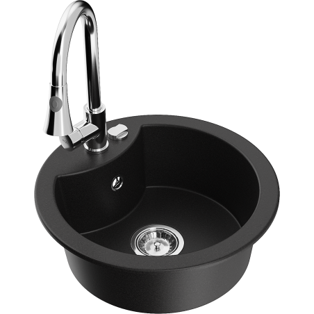 Mexen Diego fregadero de granito de 1 seno con grifo de cocina Elia, negro - 6512-77-670101-00