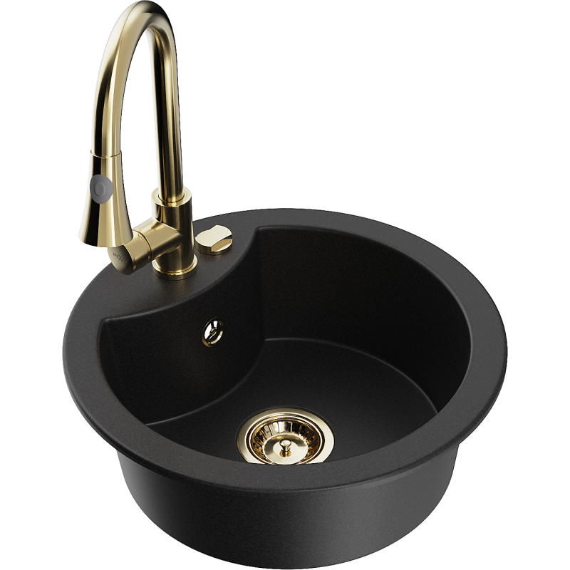 Mexen Diego fregadero de granito 1-comparte con grifo de cocina Elia, negro - 6512-77-670101-50