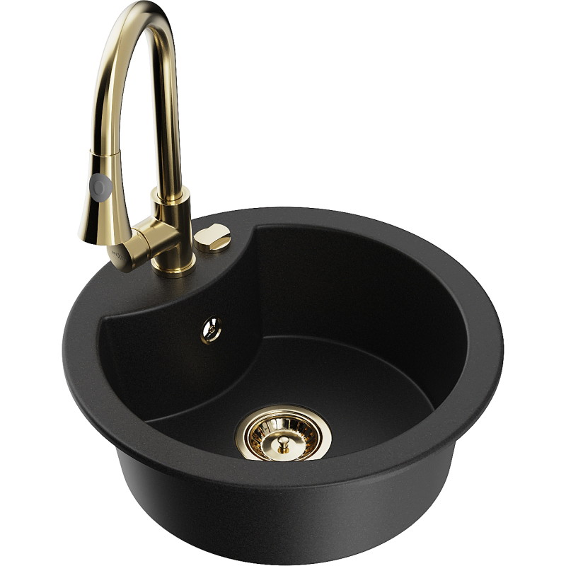 Mexen Diego fregadero de granito de 1 seno con grifo de cocina Elia, negro - 6512-77-670101-50