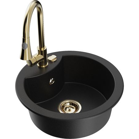 Mexen Diego lava-louça de granito de 1 câmara com torneira de cozinha Elia, preto - 6512-77-670101-50