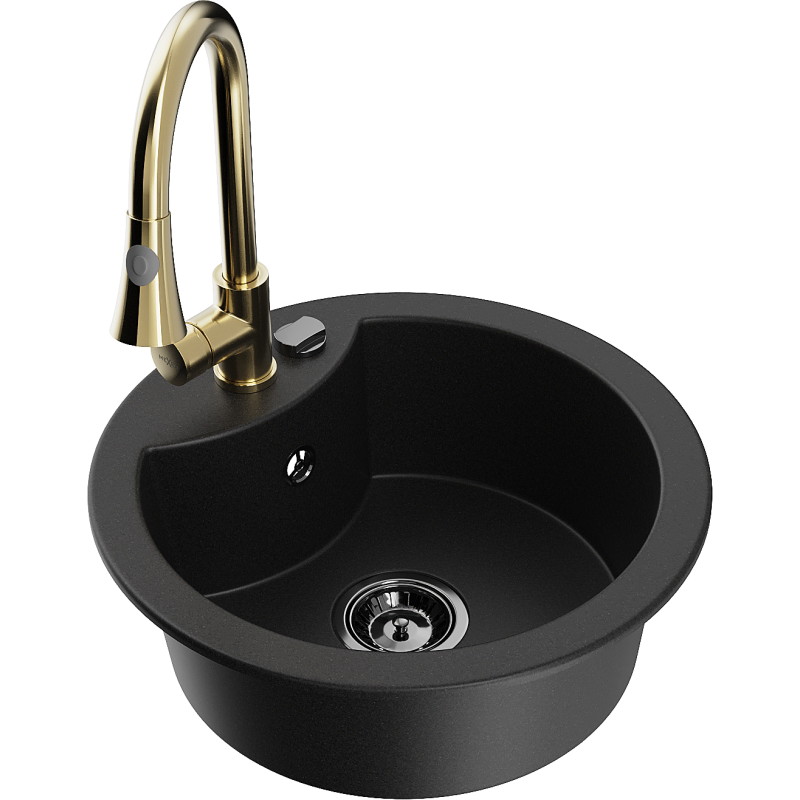 Mexen Diego 1-becken Granitspüle mit Küchenarmatur Elia, schwarz - 6512-77-670101-50-B