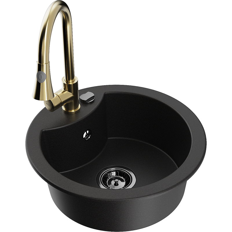 Mexen Diego 1-bowl granite kitchen sink with Elia kitchen tap, black - 6512-77-670101-50-B