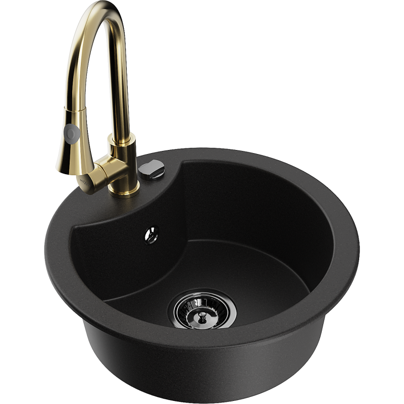 Mexen Diego graniittinen 1-allas keittiöallas ja Elia-keittiöhana, musta - 6512-77-670101-50-B