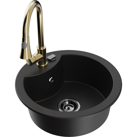Mexen Diego 1-bowl granite kitchen sink with Elia kitchen tap, black - 6512-77-670101-50-B